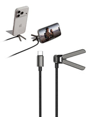 PHONOKART IGNIS 2.0 USB Type-C to Type-C Fast Charging Cable with Foldable Multi-Angle Adjustable Stand, 240W PD Fast Charge, 2M Braided Nylon Cable, Data Sync Compatible with Laptops, Tablets & USB-C Devices (Black)