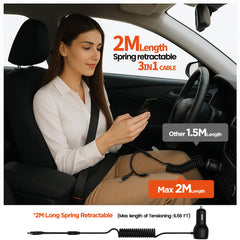 TURBO CAR CHARGER 35W WITH 3 IN 1 SPRING RETRACTABLE (2M) CABLE