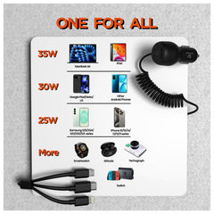 TURBO CAR CHARGER 35W WITH 3 IN 1 SPRING RETRACTABLE (2M) CABLE
