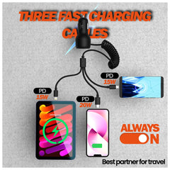 TURBO CAR CHARGER 35W WITH 3 IN 1 SPRING RETRACTABLE (2M) CABLE