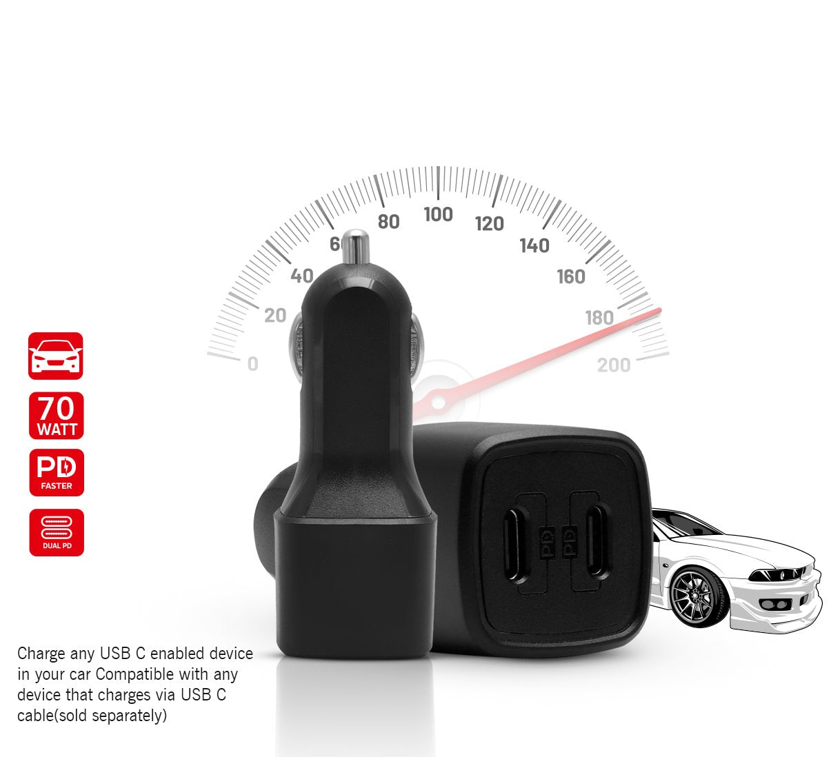car chargerCAR CHARGER HARRIER DUAL PD (70W) (BLACK)