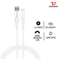 Micro USB Cable (1M) TPE (Compatible with all mobiles, One Cable)(White)
