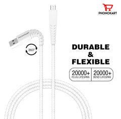 Micro USB Cable (1M) TPE (Compatible with all mobiles, One Cable)(White)