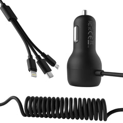 TURBO CAR CHARGER 35W WITH 3 IN 1 SPRING RETRACTABLE (2M) CABLE