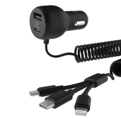 TURBO CAR CHARGER 35W WITH 3 IN 1 SPRING RETRACTABLE (2M) CABLE