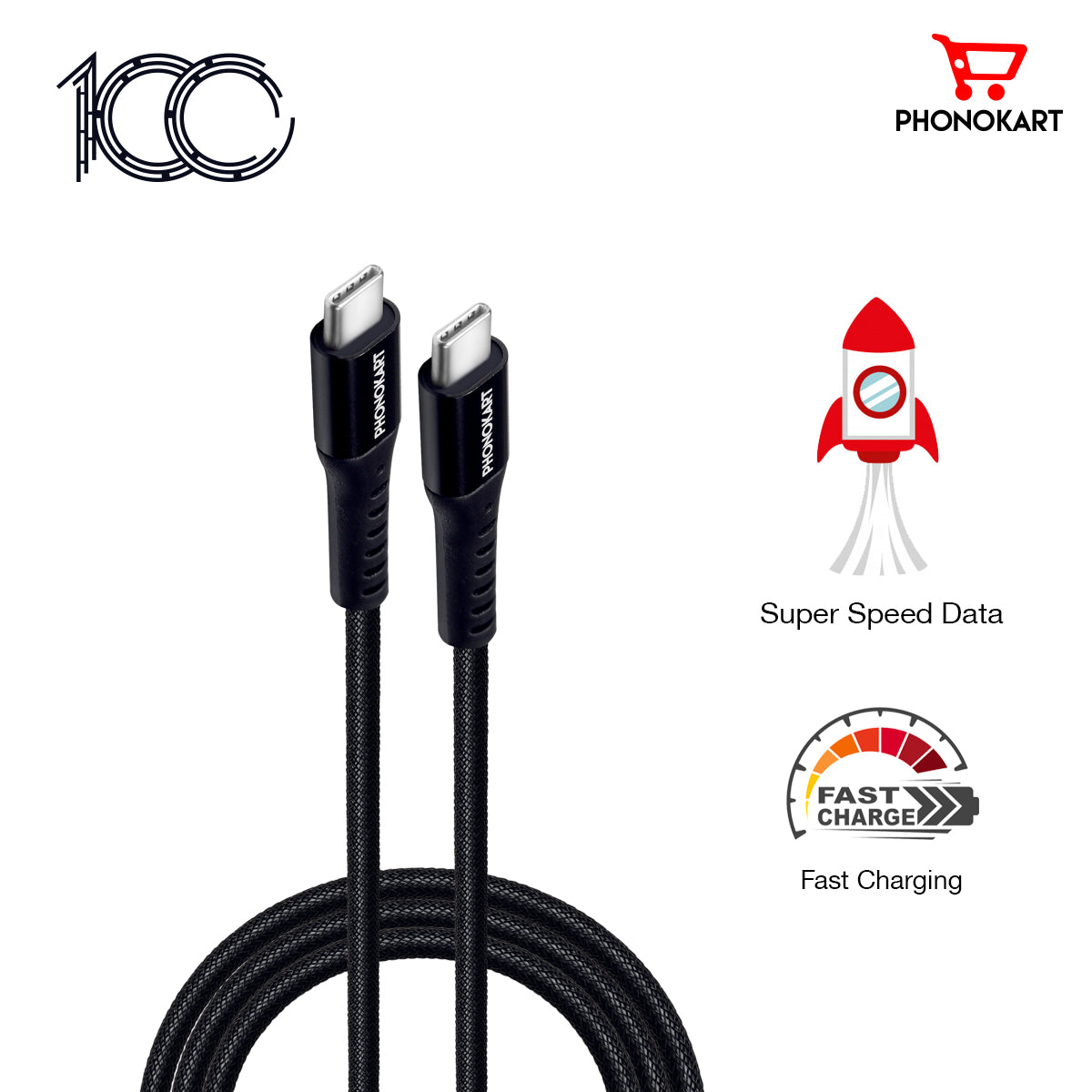 Type C to Type C Cable 1.5 M PKCPD100-BLK (Compatible with Mobile)(Black)