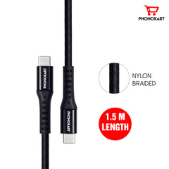 Type C to Type C Cable 1.5 M PKCPD100-BLK (Compatible with Mobile)(Black)