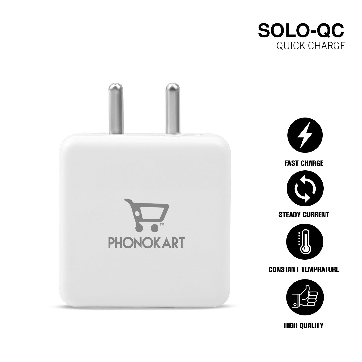 SOLO QC MOBILE CHARGER (QC 3.0)(18W/3.6AMPS) WITH LIGHTNING CABLE 18W  (WHITE)