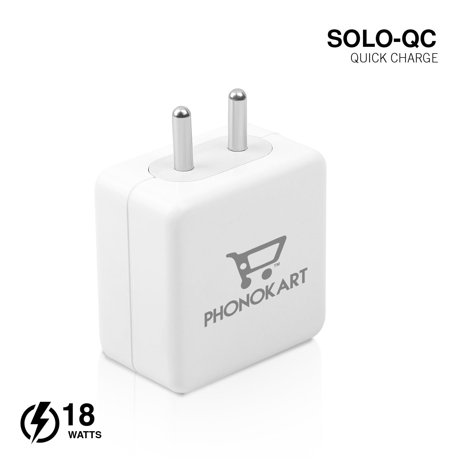 SOLO QC MOBILE CHARGER (QC 3.0)(18W/3.6AMPS) WITH LIGHTNING CABLE 18W  (WHITE)