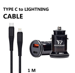 CAR CHARGER SELTOS (48W) WITH FREE TYPE C TO LIGHTNING CABLE (BLACK)