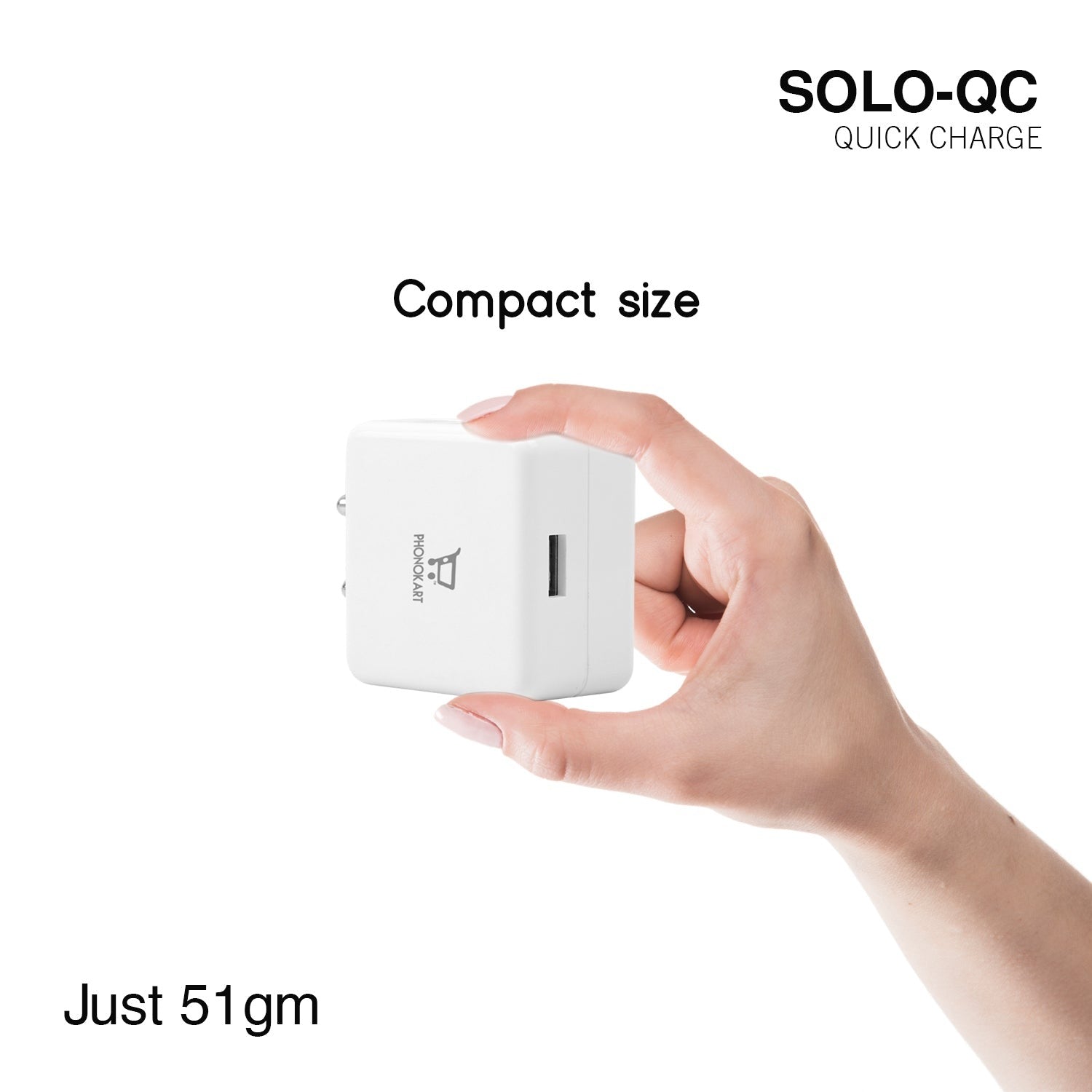 SOLO QC MOBILE CHARGER (QC 3.0)(18W/3.6AMPS) WITH TYPE C CABLE 18W (WHITE)