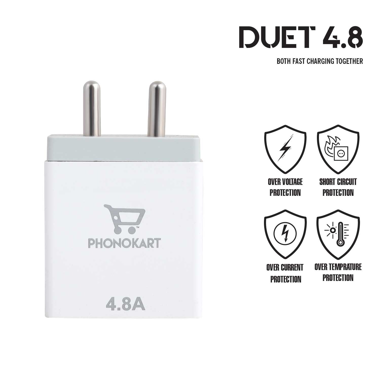 MOBILE CHARGER DUET  (4.8 AMP) WITH TYPE C CABLE ( TYPE C CABLE INCLUDED) (WHITE)