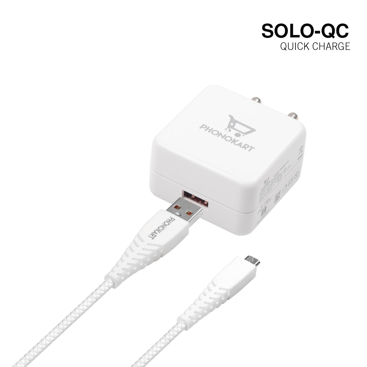 SOLO QC MOBILE CHARGER (QC 3.0)(18W/3.6AMPS) WITH TYPE C CABLE 18W (WHITE)