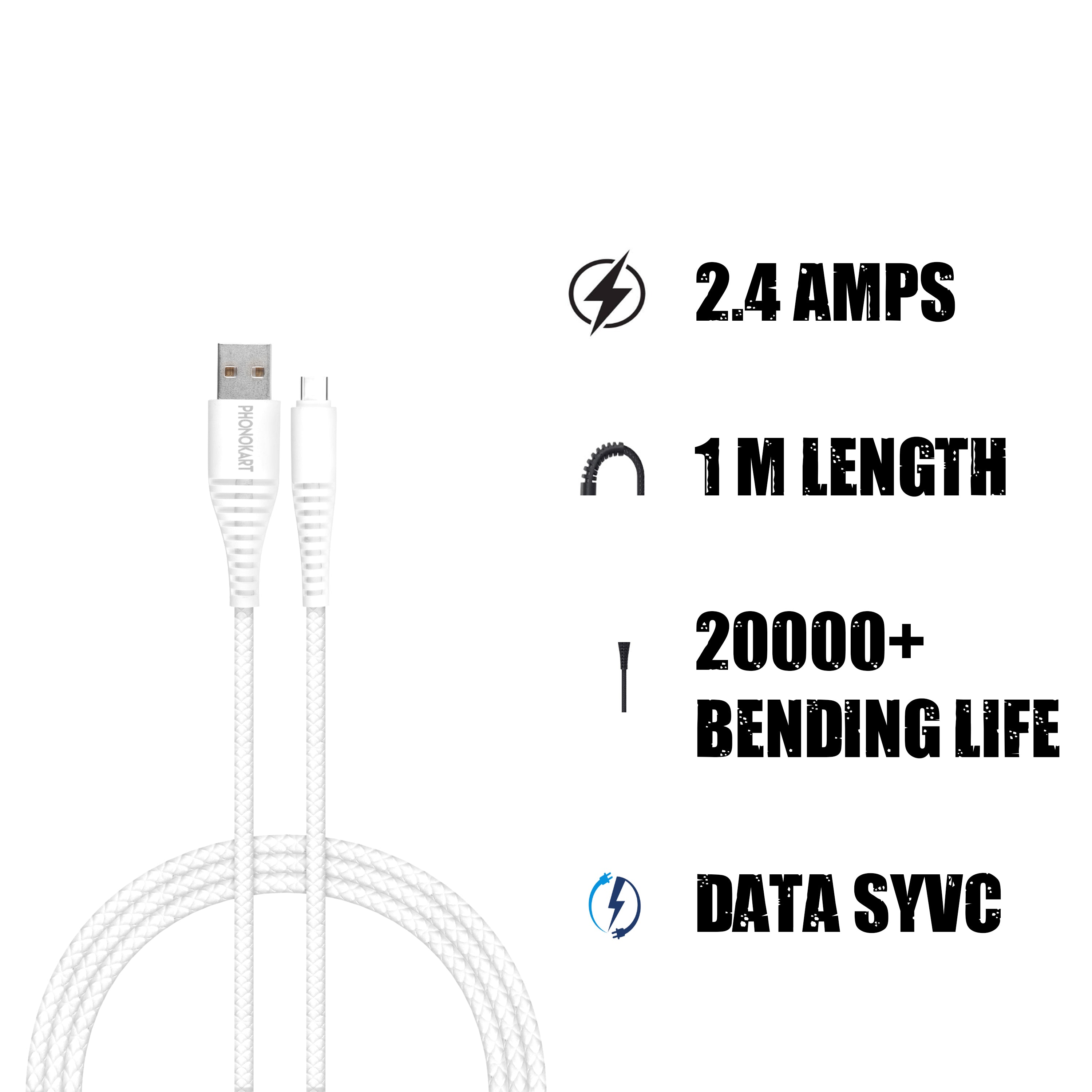 Type C Cable PKRPDTC-WHT 1 M USB Type C Cable (White)