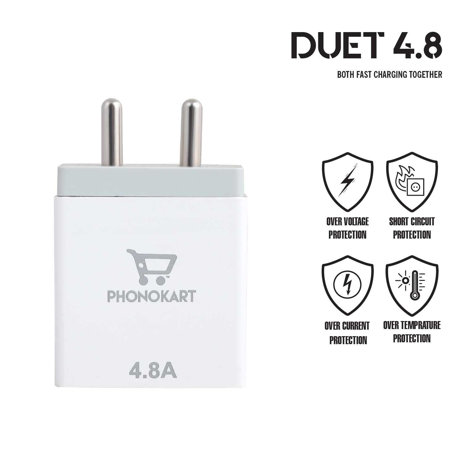 MOBILE CHARGER DUET  (4.8 AMP)WITH MICRO USB CABLE ( MICRO USB CABLE INCLUDED (WHITE))