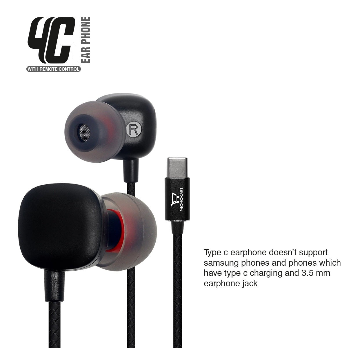 4C Type C Wired Headset With Mic (Black)