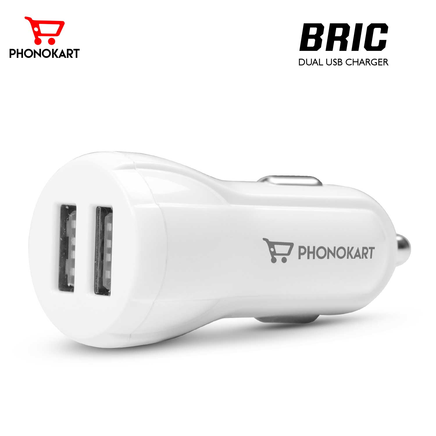 BRIC CAR CHARGER (4.1AMPS) WITH FREE TYPE C CABLE (WHITE)