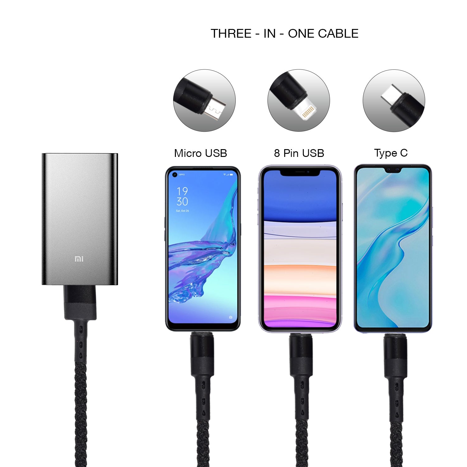 Trinity 3 in 1 Short power bank  USB Cable (BLACK)