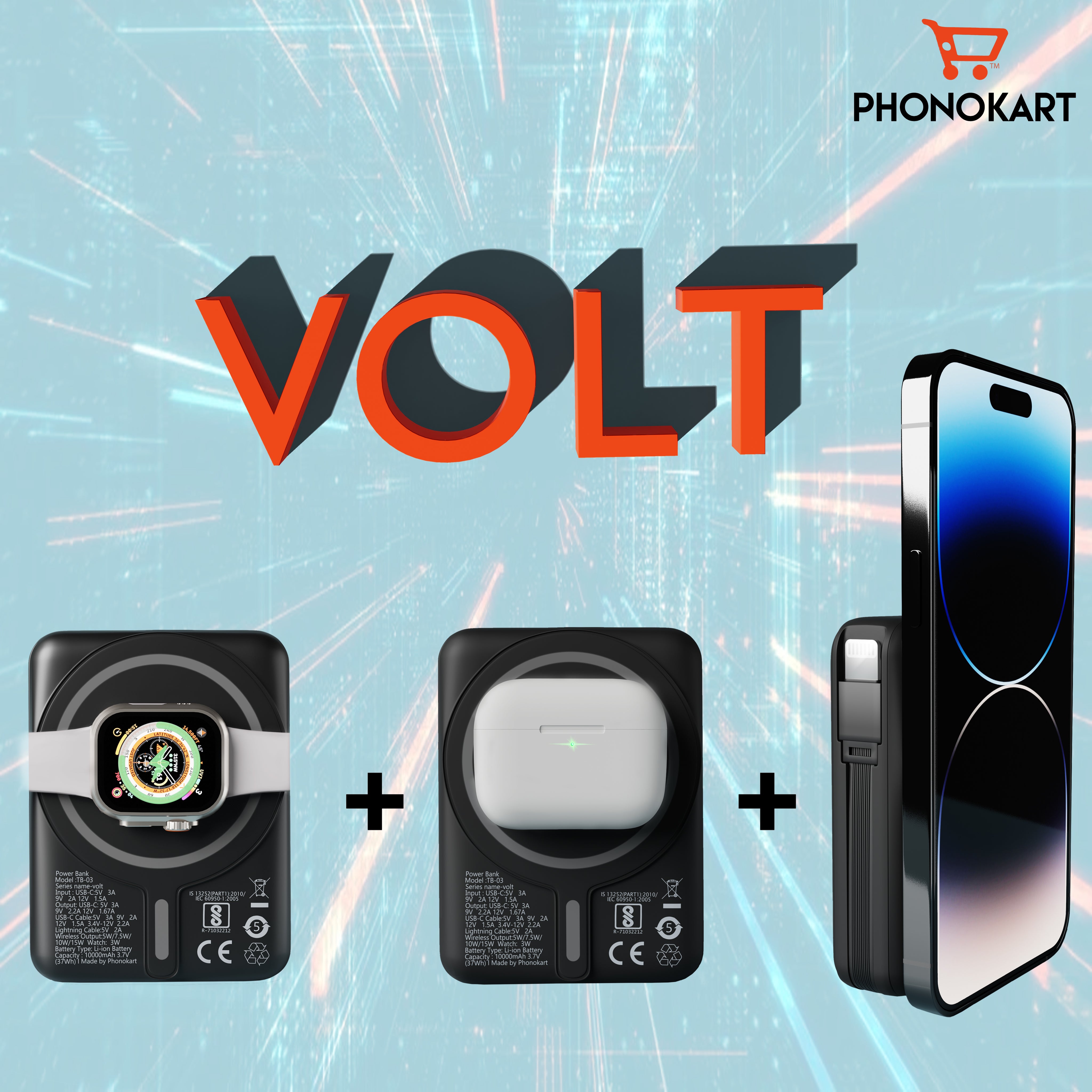 VOLT (10000 mAh) Mag Safe Power Bank ( BLACK & WHITE)