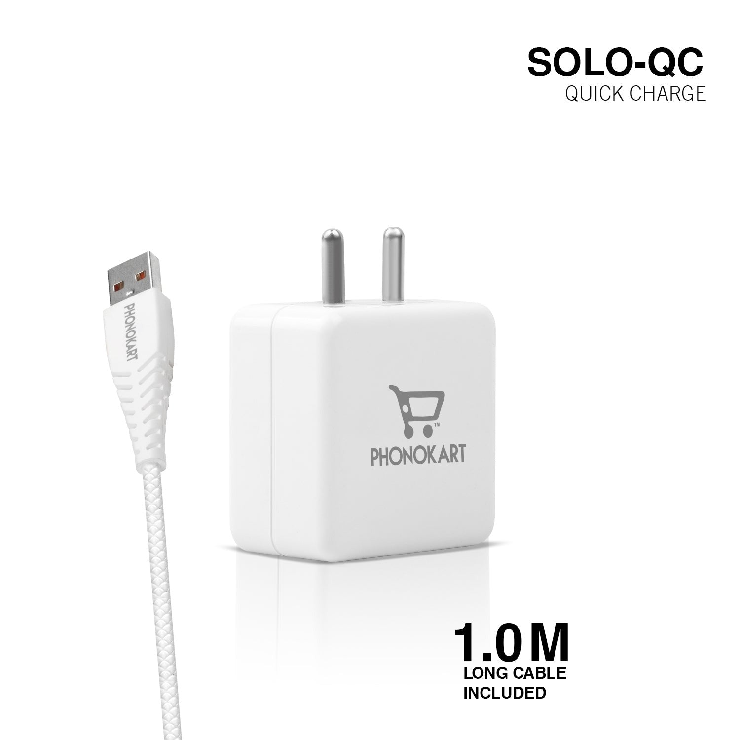 SOLO QC MOBILE CHARGER (QC 3.0)(18W/3.6AMPS) WITH LIGHTNING CABLE 18W  (WHITE)