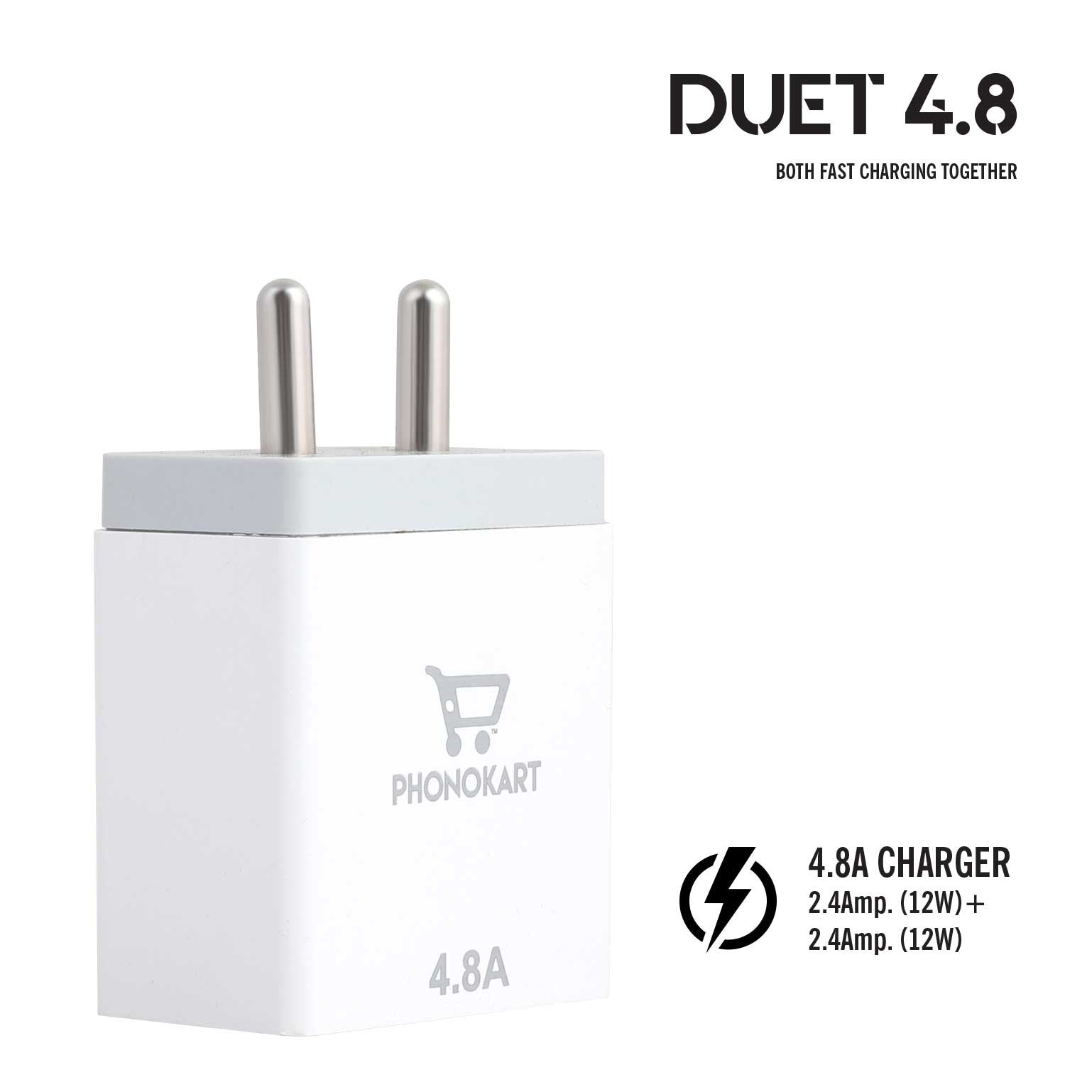 MOBILE CHARGER DUET  (4.8 AMP) WITH TYPE C CABLE ( TYPE C CABLE INCLUDED) (WHITE)