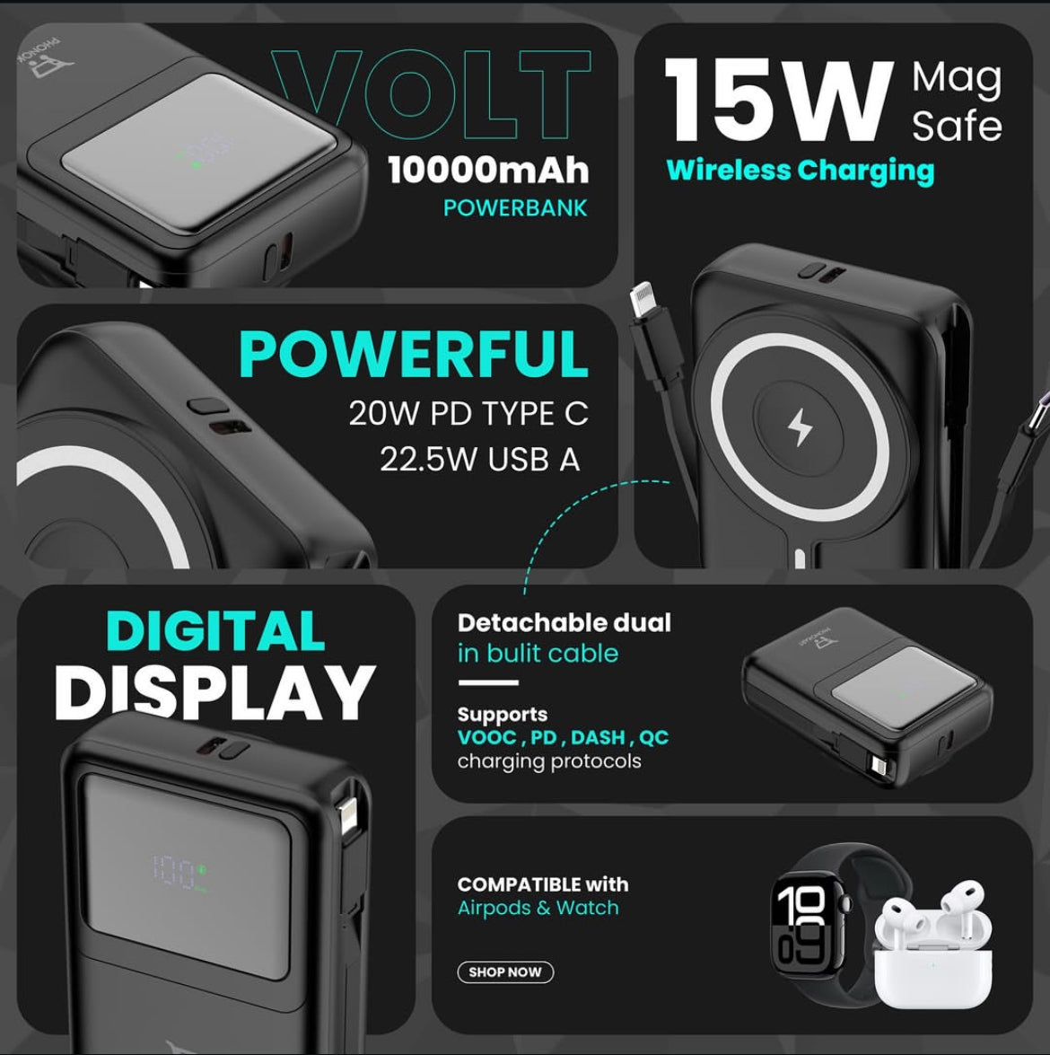 VOLT (10000 mAh) Mag Safe Power Bank ( BLACK & WHITE)