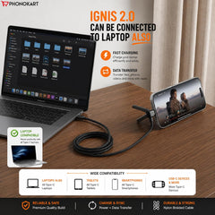 PHONOKART IGNIS 2.0 USB Type-C to Type-C Fast Charging Cable with Foldable Multi-Angle Adjustable Stand, 240W PD Fast Charge, 2M Braided Nylon Cable, Data Sync Compatible with Laptops, Tablets & USB-C Devices (Black)