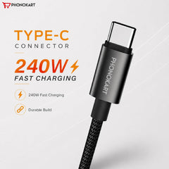 PHONOKART IGNIS 2.0 USB Type-C to Type-C Fast Charging Cable with Foldable Multi-Angle Adjustable Stand, 240W PD Fast Charge, 2M Braided Nylon Cable, Data Sync Compatible with Laptops, Tablets & USB-C Devices (Black)