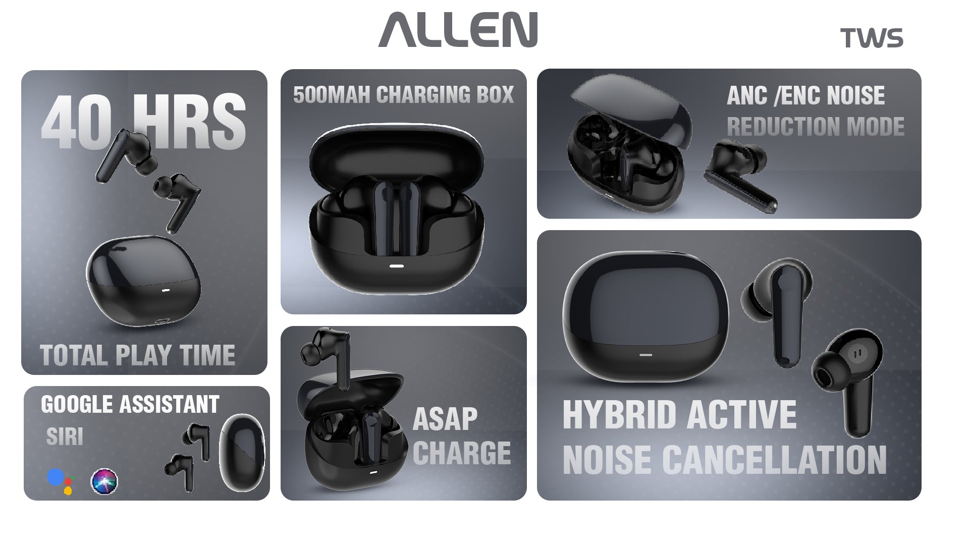 Allen Wireless Stereo Bluetooth TWS Earbuds