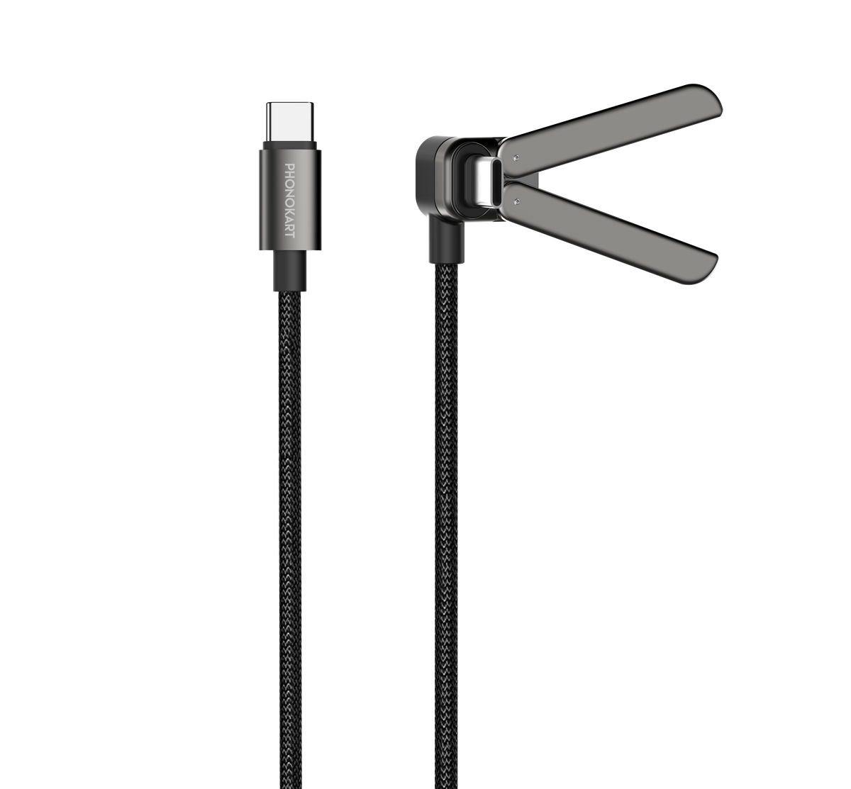 PHONOKART IGNIS 2.0 USB Type-C to Type-C Fast Charging Cable with Foldable Multi-Angle Adjustable Stand, 240W PD Fast Charge, 2M Braided Nylon Cable, Data Sync Compatible with Laptops, Tablets & USB-C Devices (Black)