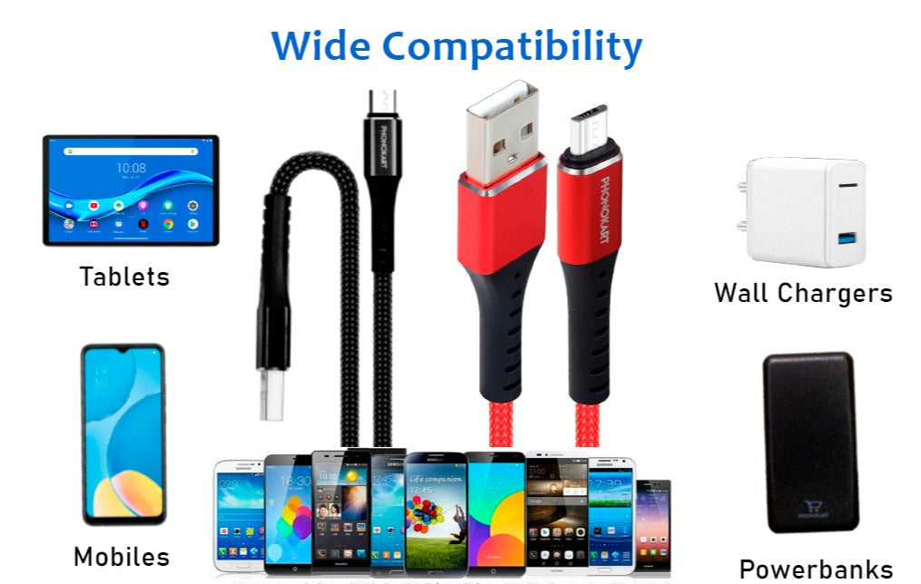 Micro USB Cable 2.4 A 1M Compatible with Mobile tablets Red