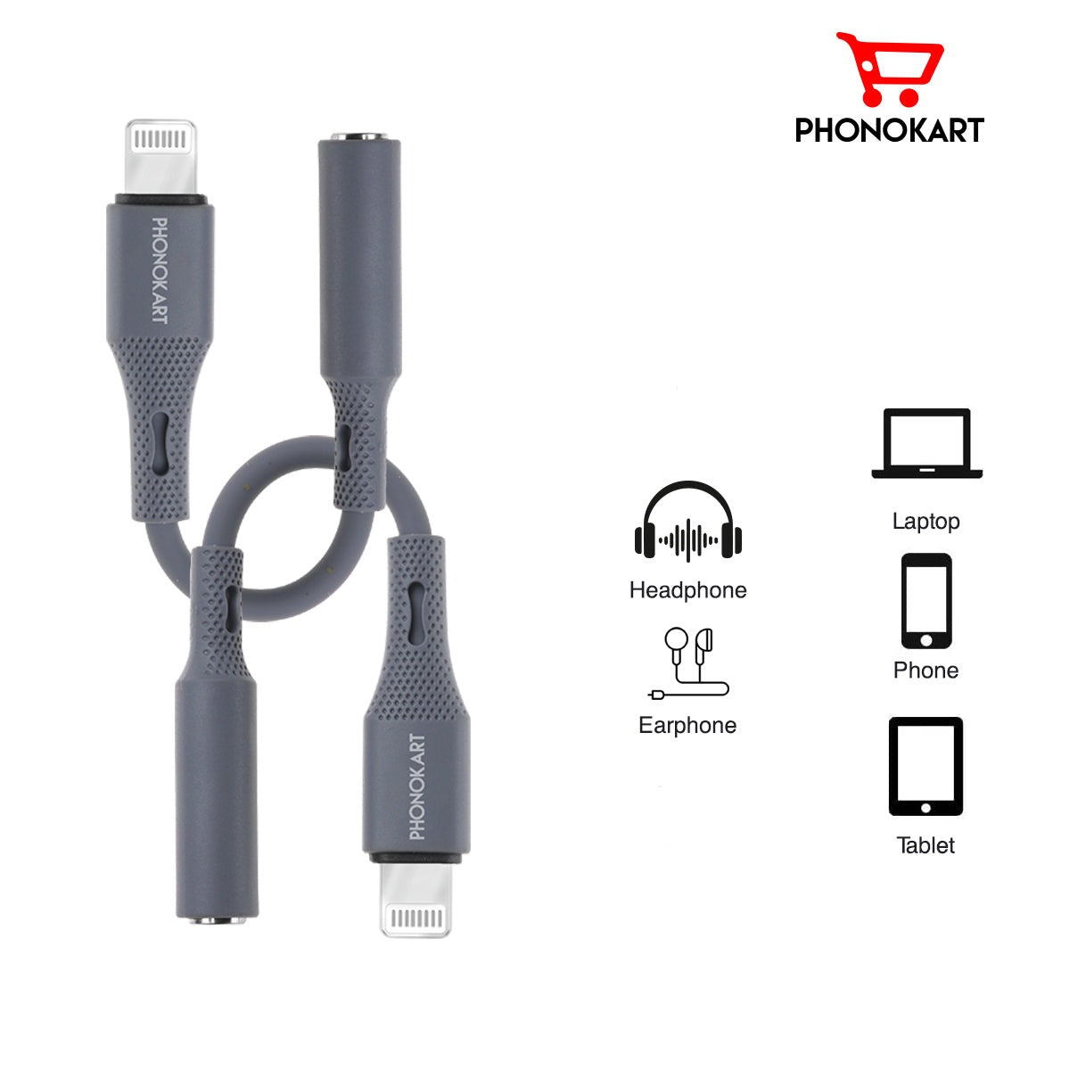 LIGHTNING TO HEADPHONE JACK CONNECTOR (Compatible with Mobile)(GREY)