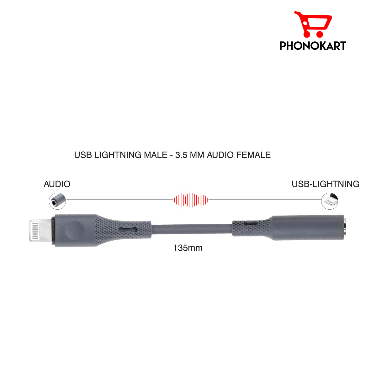 LIGHTNING TO 3.5MM HEADPHONE JACK CONNECTOR (Compatible with Mobile)(GREY)