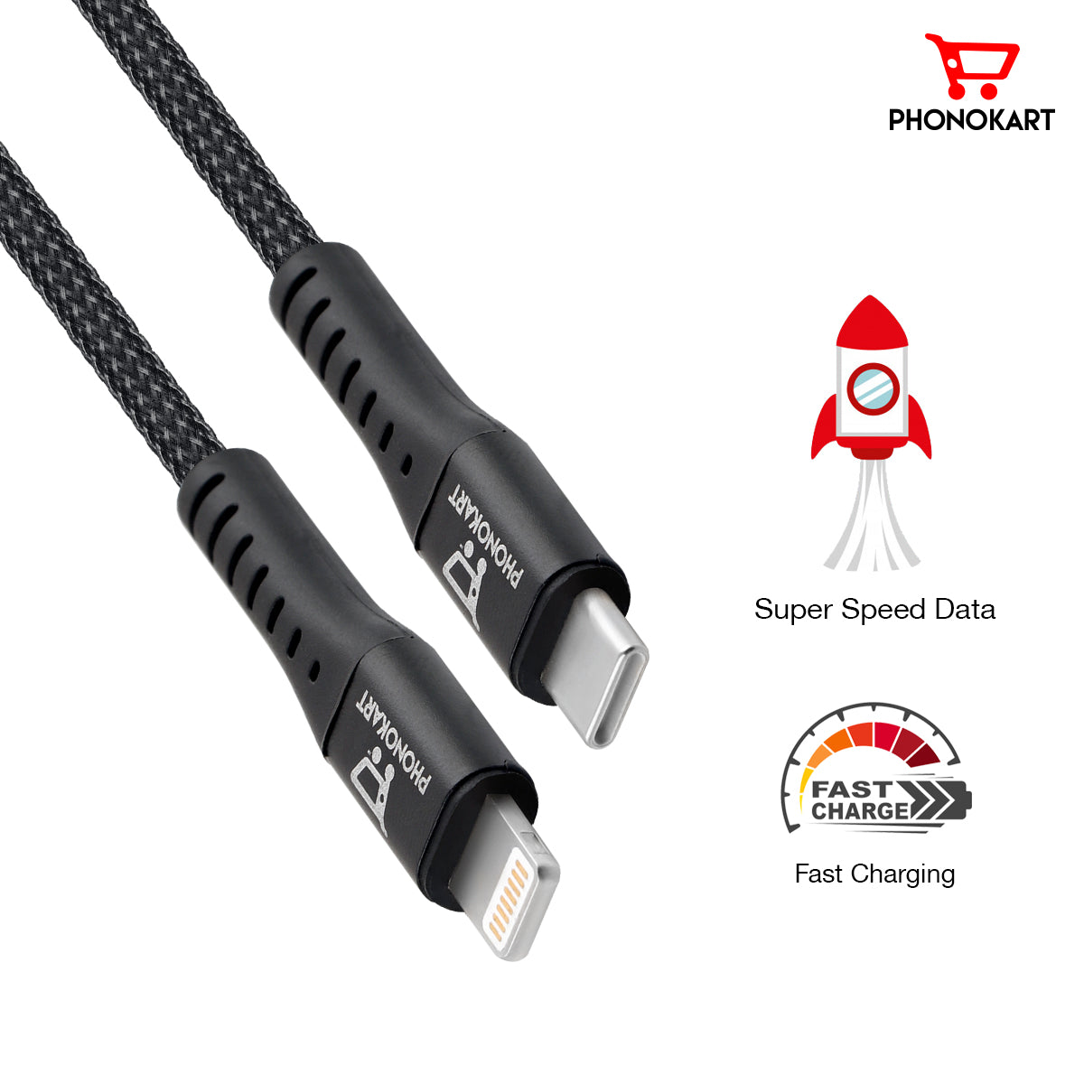 Type C To Lightning Cable (1M) Fast Sync and Charging cable (Compatible with Mobile)(BLACK)