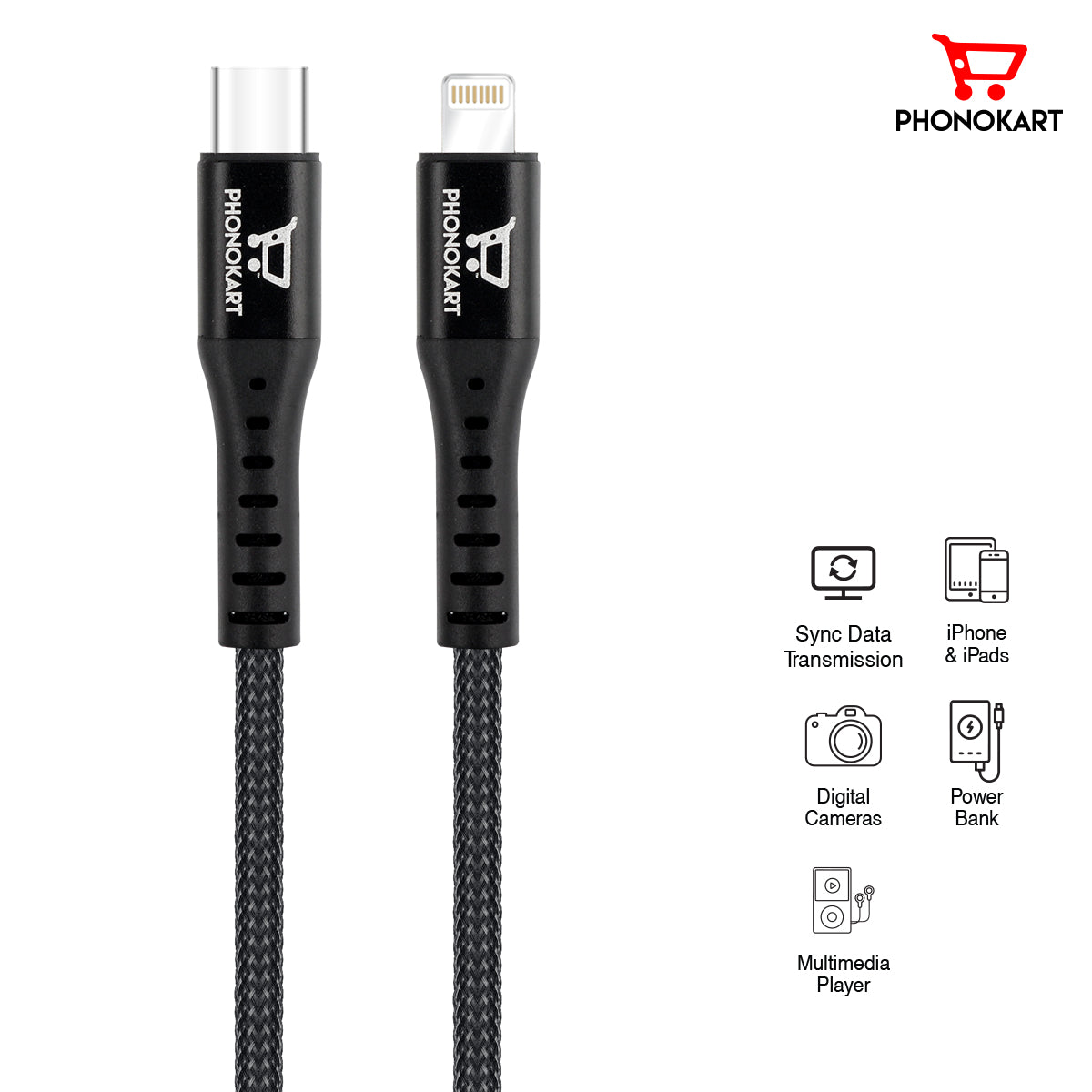 Type C To Lightning Cable (1M) Fast Sync and Charging cable (Compatible with Mobile)(BLACK)