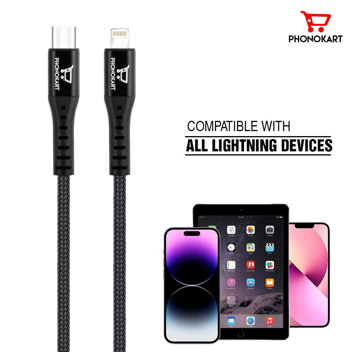 Type C To Lightning Cable (1M) Fast Sync and Charging cable (Compatible with Mobile)(BLACK)