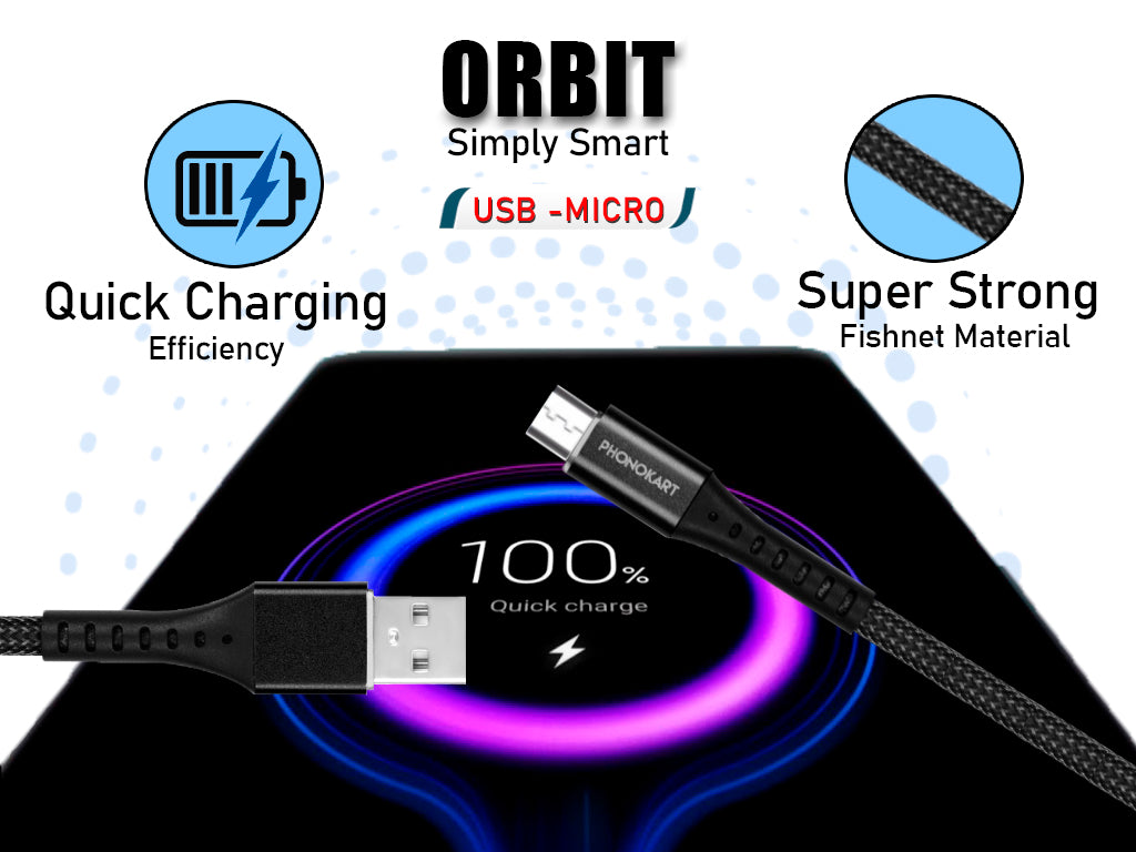 Micro USB Cable 2.4 A (1M) (Compatible with Mobile, tablets, Black, One Cable)(Black)