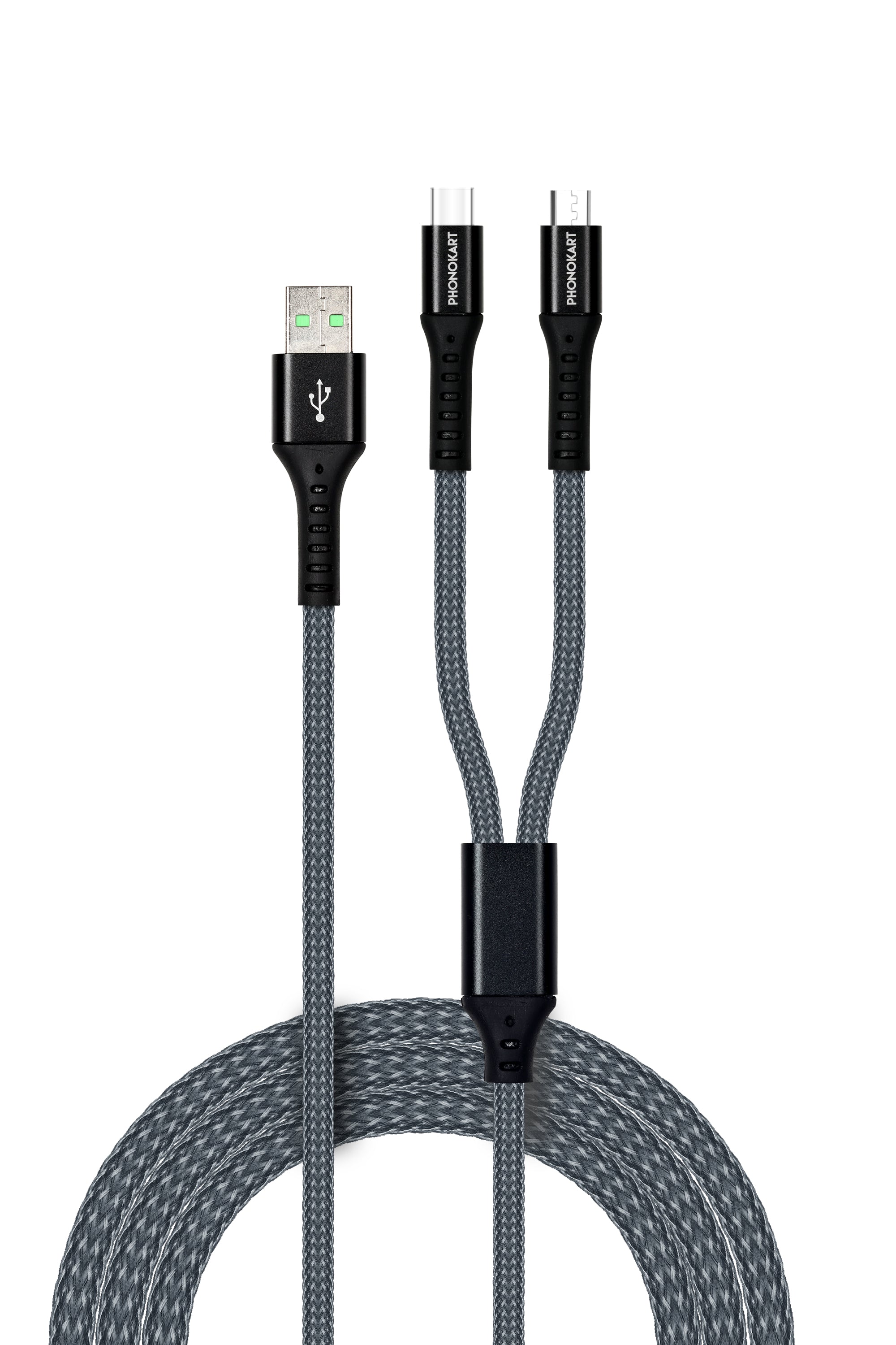 2 IN 1 MULTI 2.4 A 1.2 M Fishnet Braided Micro USB Cable