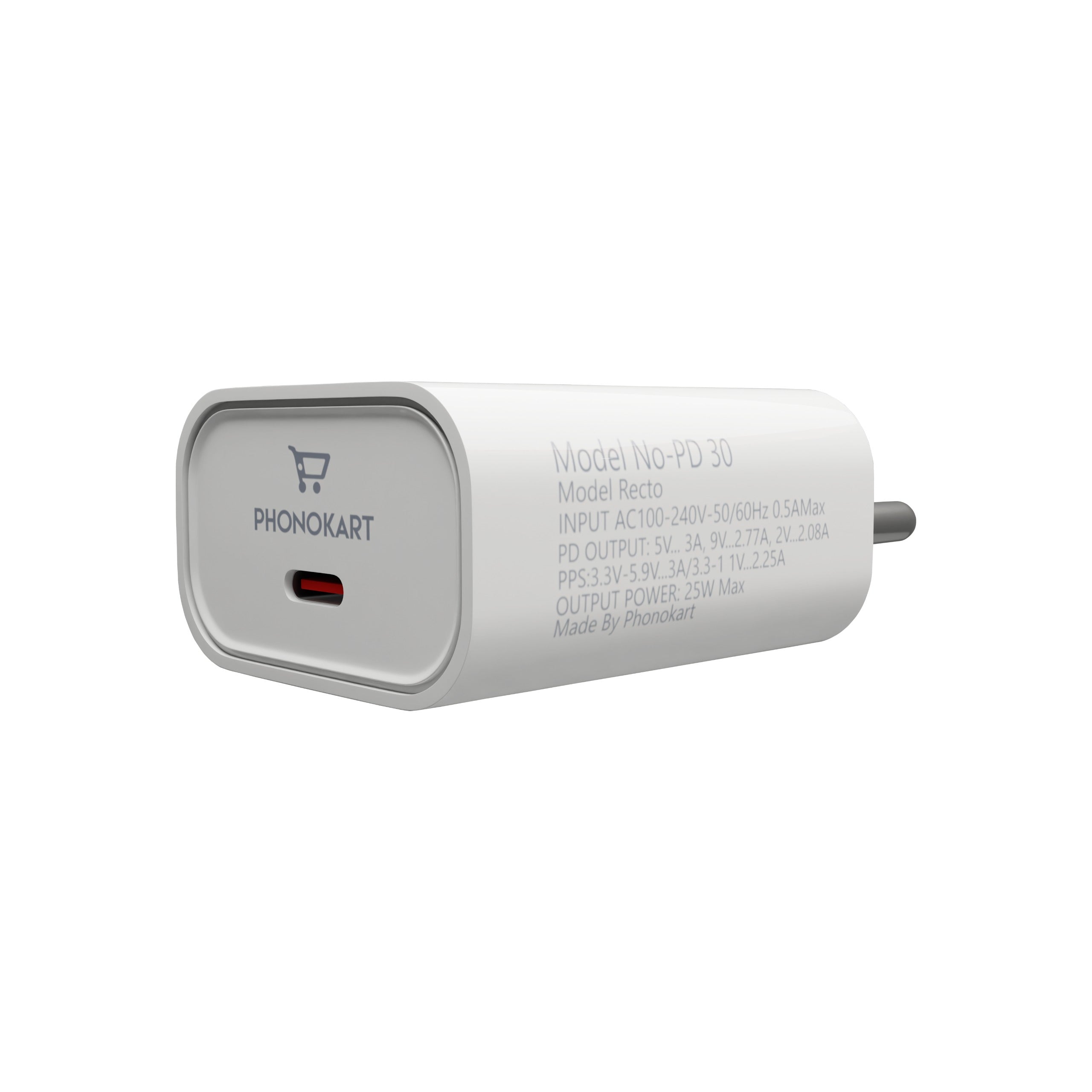 RECTO 25W Super Fast Charging Adapter – USB-C Power Delivery Charger (White)