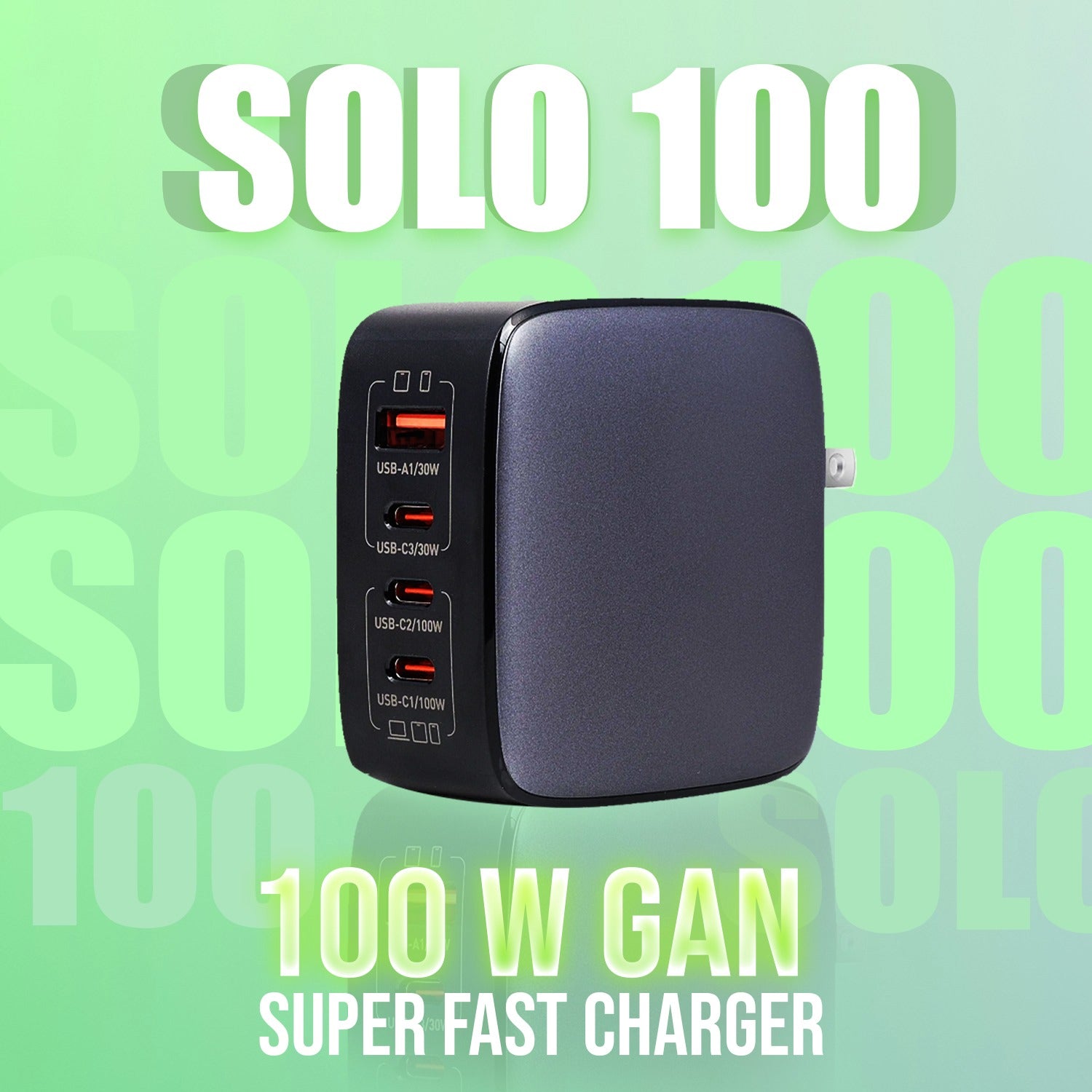 SOLO 100 W GAN WITH WORLD WIDE TRAVEL PLUGS (BLACK)