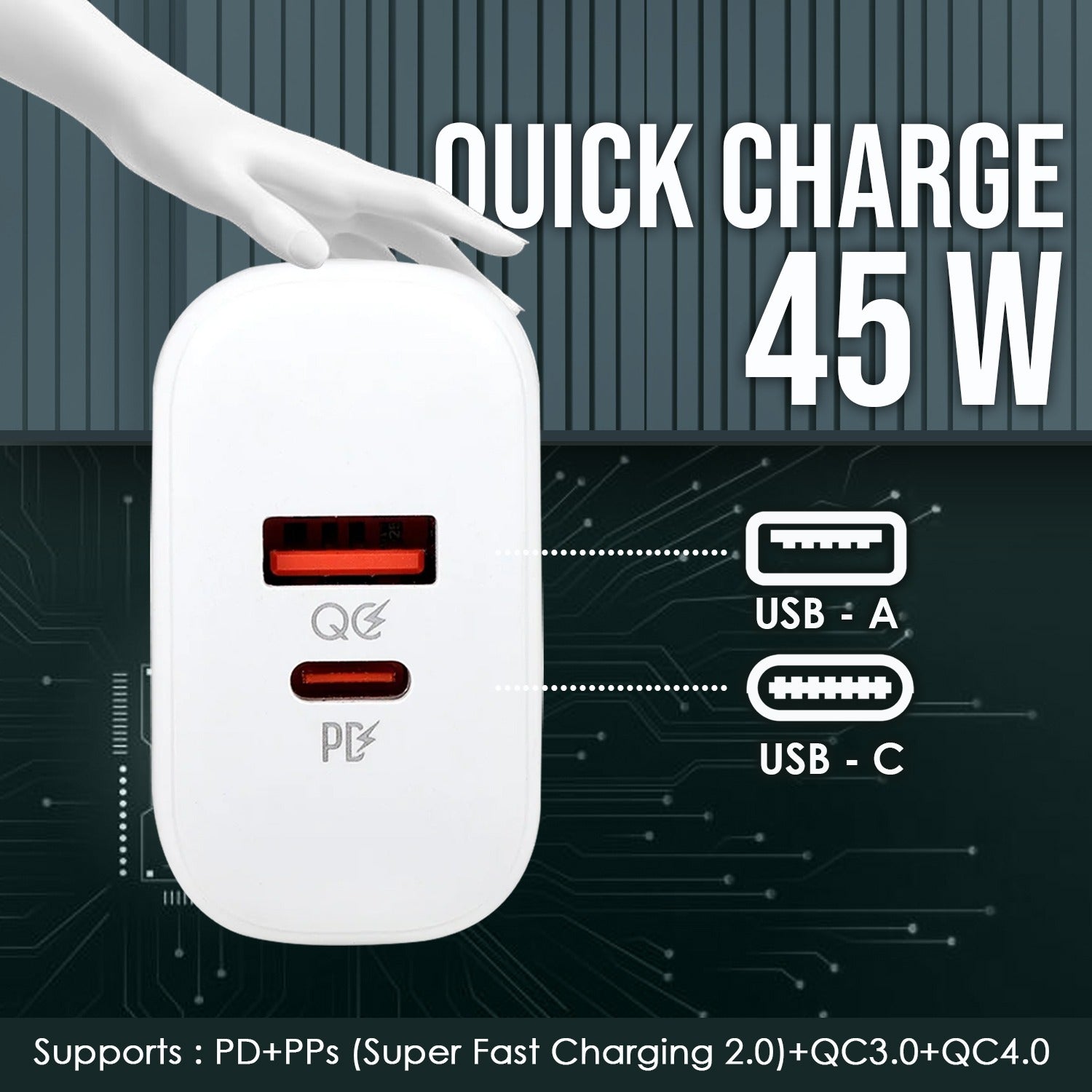 SOLO 45W Dual USB QC4.0 Super Fast Charger