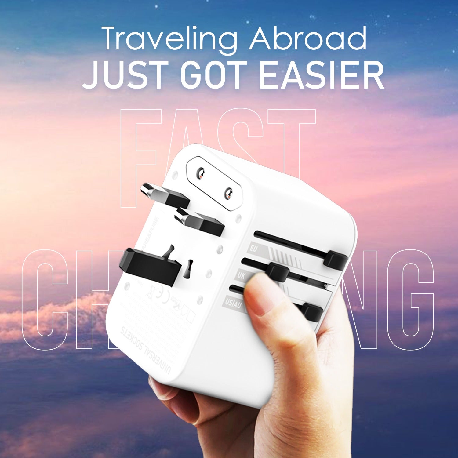 SOLO 6  Universal Travel Adapter  with Type C USB 65W Gan Charger   (WHITE)