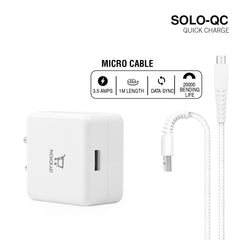 SOLO QC MOBILE CHARGER (QC 3.0)(18W/3.6AMPS) WITH MICRO USB CABLE (WHITE) 18W