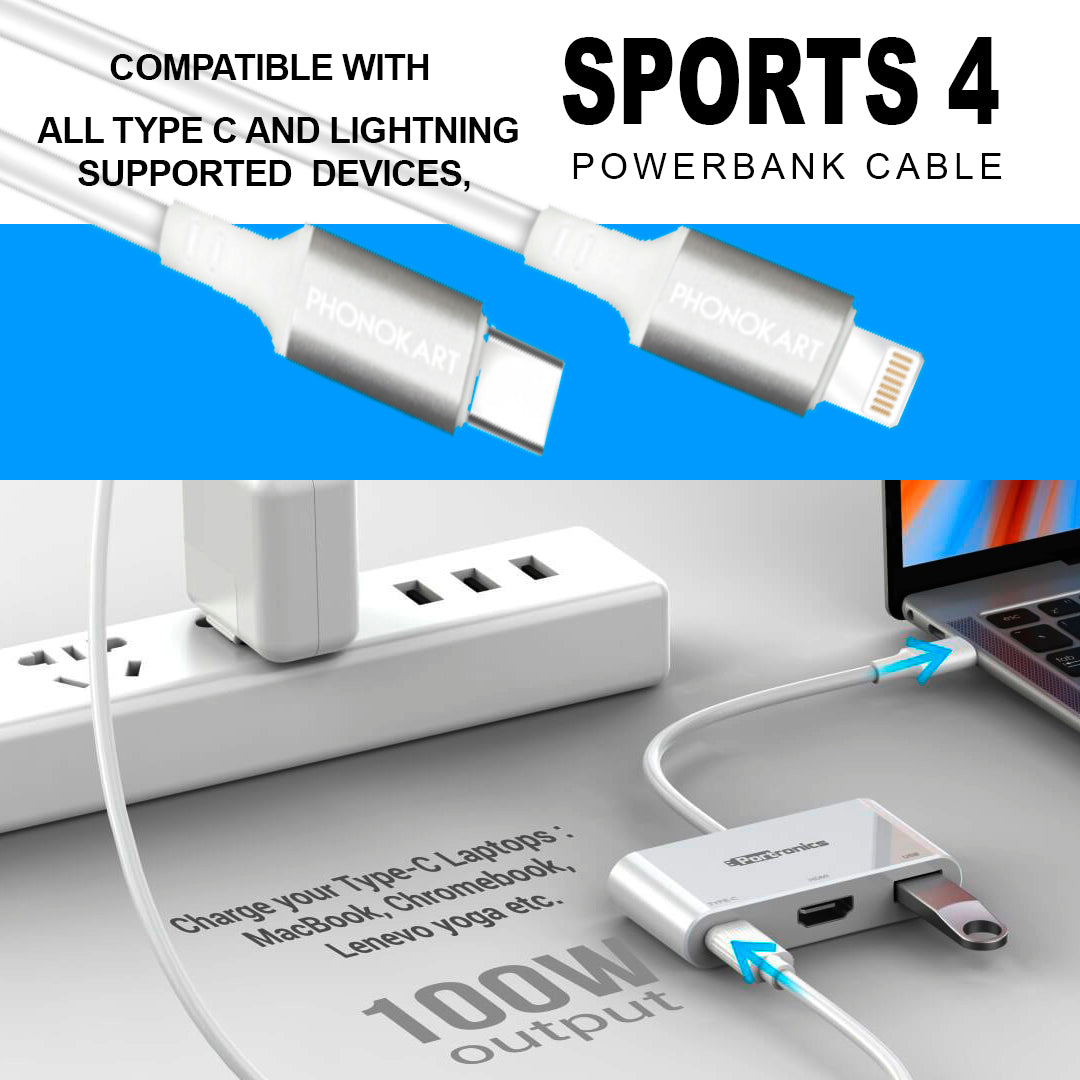 Type C To Lightning  Cable (0.3M) Fast Sync and Charging cable 4 Amps (Compatible with Mobile)(White)