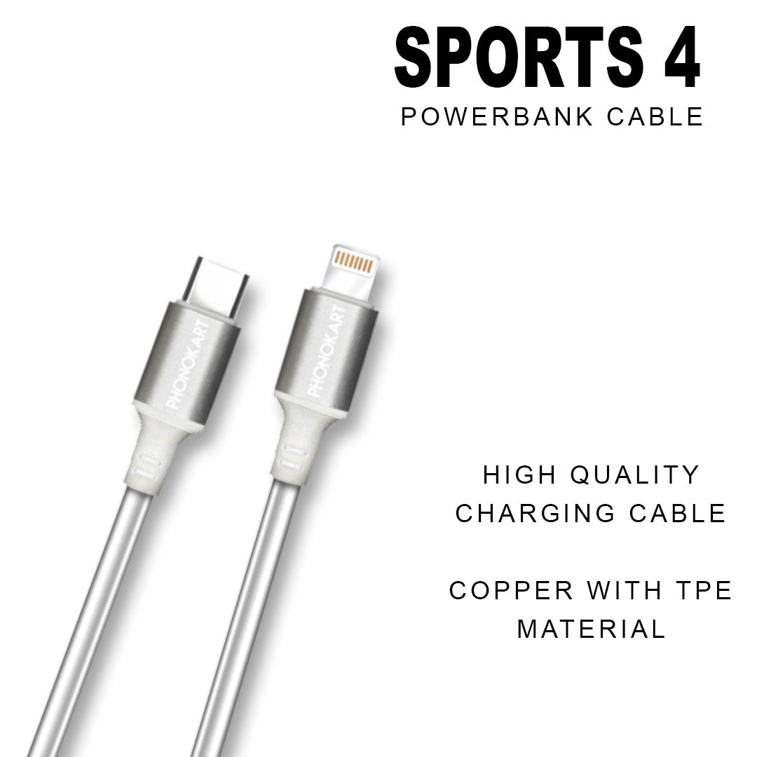 Type C To Lightning  Cable (0.3M) Fast Sync and Charging cable 4 Amps (Compatible with Mobile)(White)