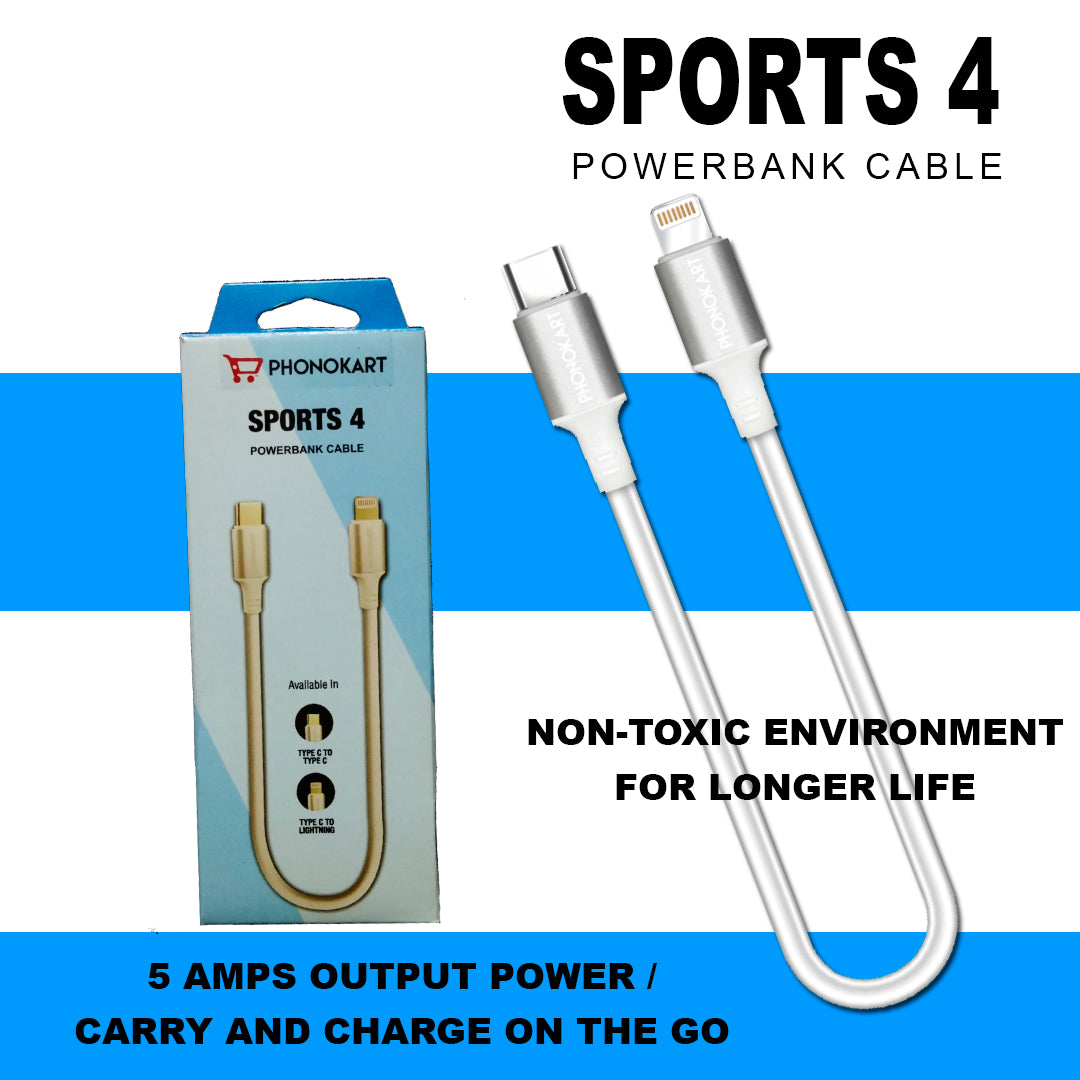 Type C To Lightning  Cable (0.3M) Fast Sync and Charging cable 4 Amps (Compatible with Mobile)(White)