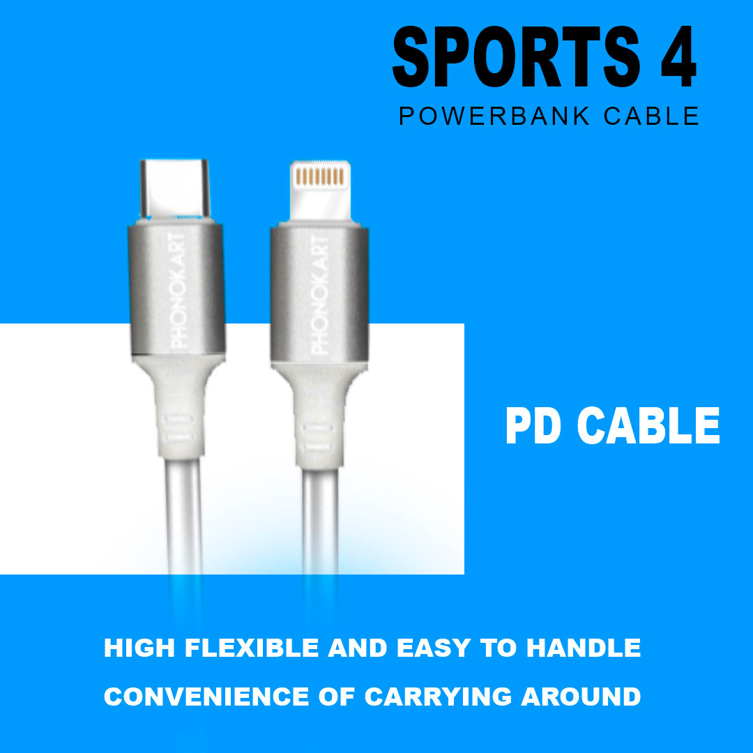 Type C To Lightning  Cable (0.3M) Fast Sync and Charging cable 4 Amps (Compatible with Mobile)(White)