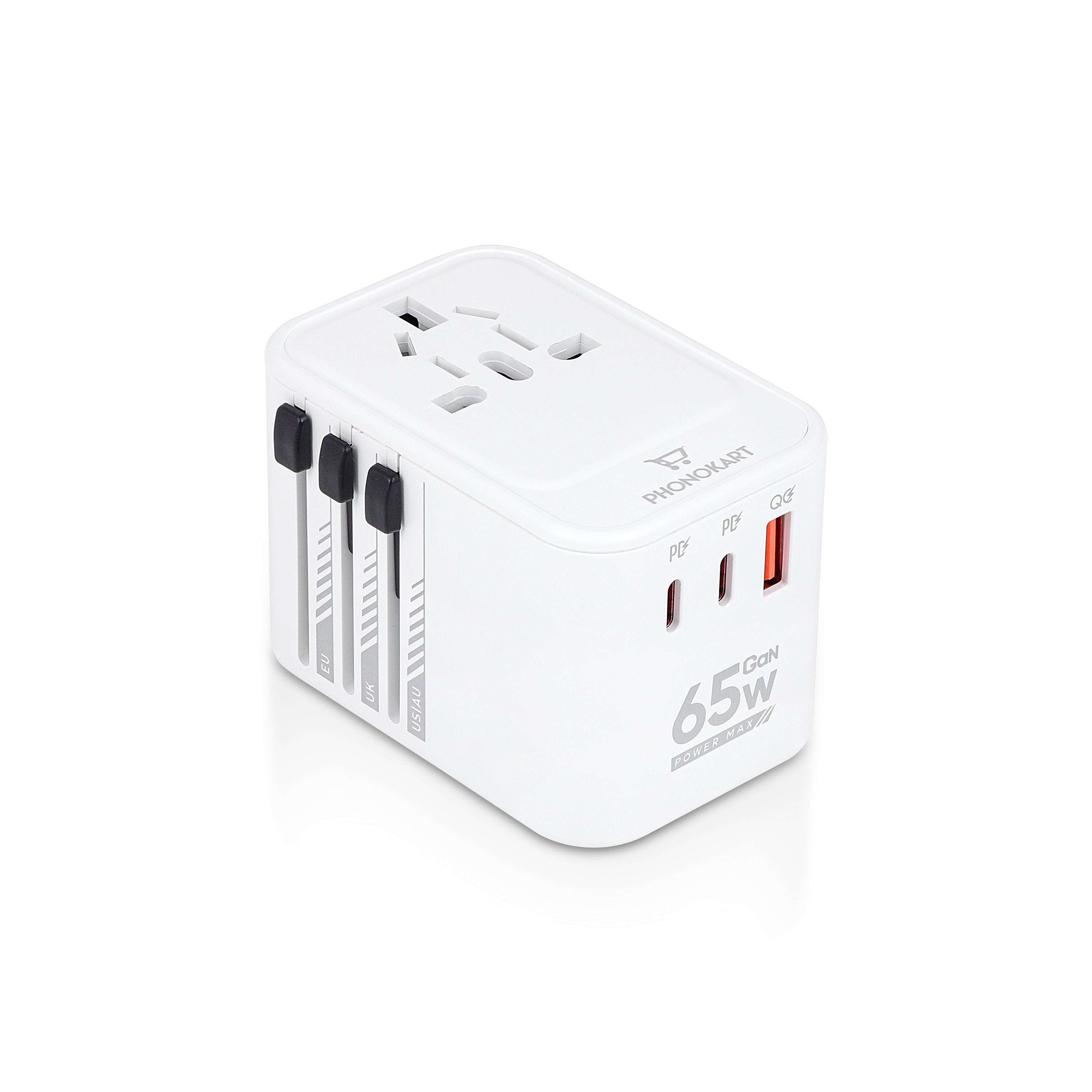 SOLO 6  Universal Travel Adapter  with Type C USB 65W Gan Charger   (WHITE)