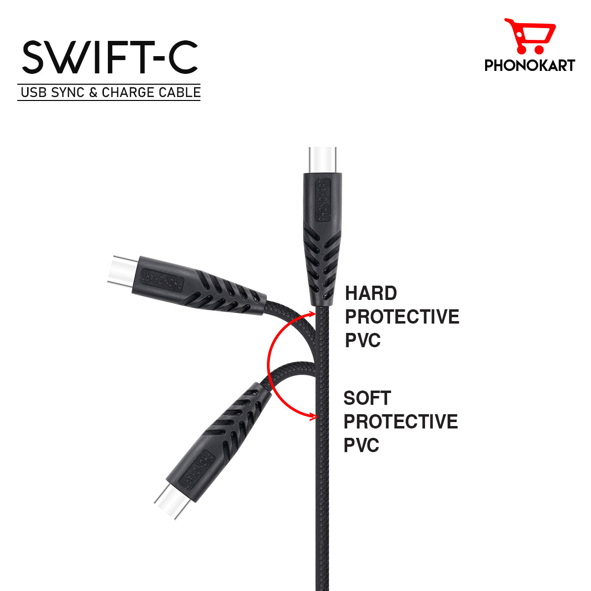 Type C Cable (2M) Fast Sync and Charging cable 45 Watts (Compatible with Mobile, Black, One Cable)(BLACK)