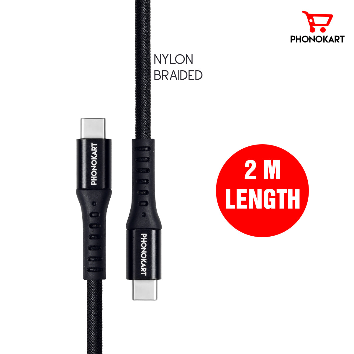 Type C Cable (2M) Fast Sync and Charging cable 45 Watts (Compatible with Mobile, Black, One Cable)(BLACK)